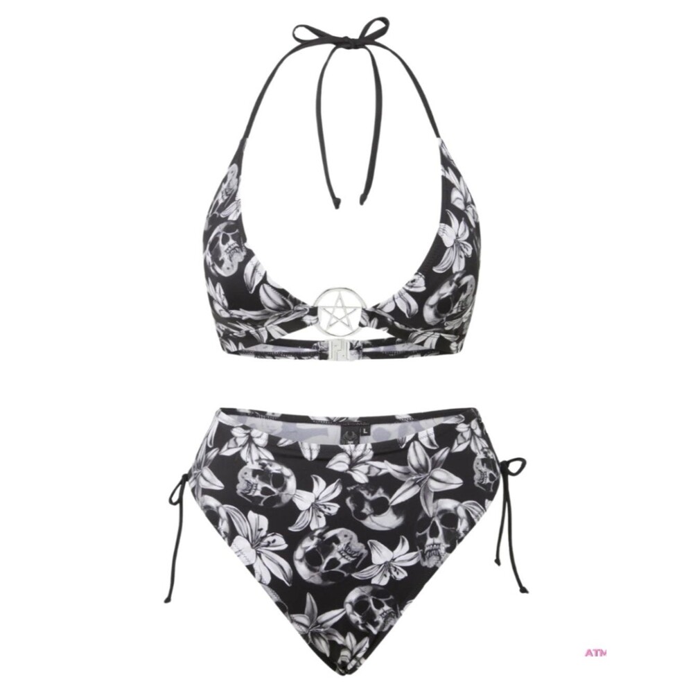 NWT Killstar Harlette's Revenge Skull Floral Pentagram Two-Piece Bikini LG - Picture 5 of 16